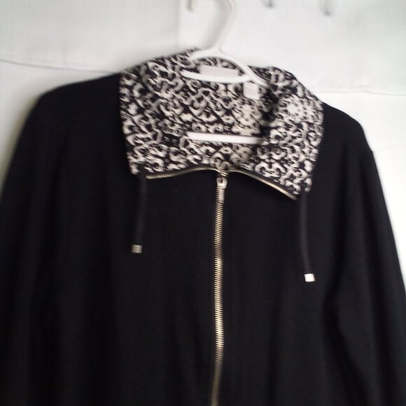 Weekends by Chico's Jacket Women 2 L Full Zip Pockets Roll Tab Sleeve Black - Picture 4 of 16